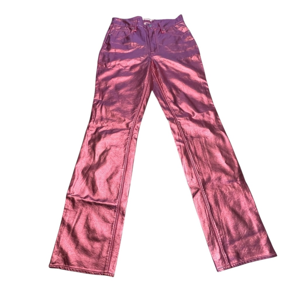 Good American Metallic Pink Straight Leg Pants